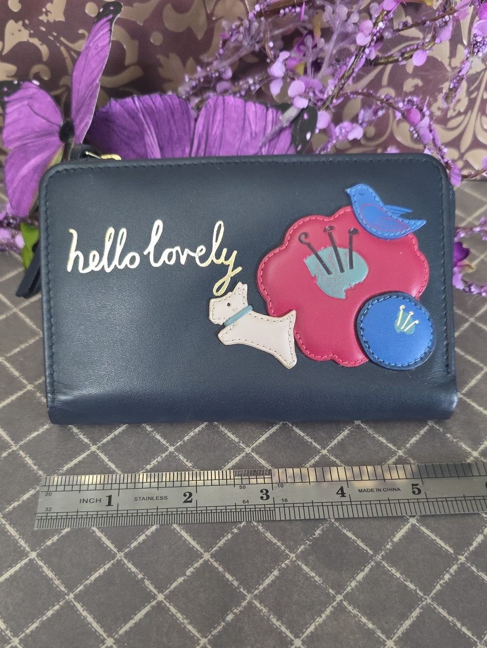 *Hello Lovely* in Navy with zip medium wallet by Radley London